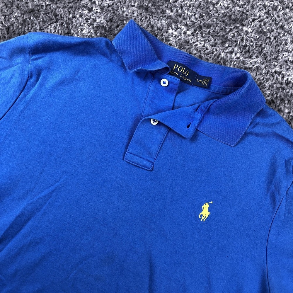 Polo Ralph Lauren Shirt Mens Large Blue Solid Short Sleeve Polo Pony Logo Casual